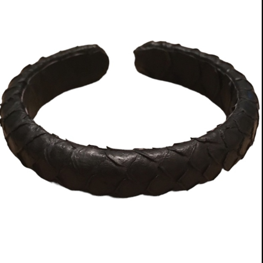 PRESMER Black Genuine Snakeskin Leather Cuff Bracelet Size Small NEW Retired - Picture 2 of 6